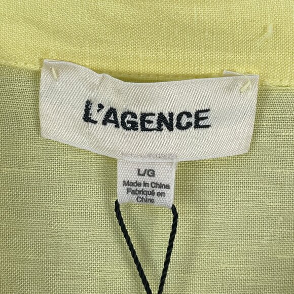NEW L'Agence Large Talitha Tie Blouse Yellow Button Up Shirt Linen Blend Top - Picture 4 of 12